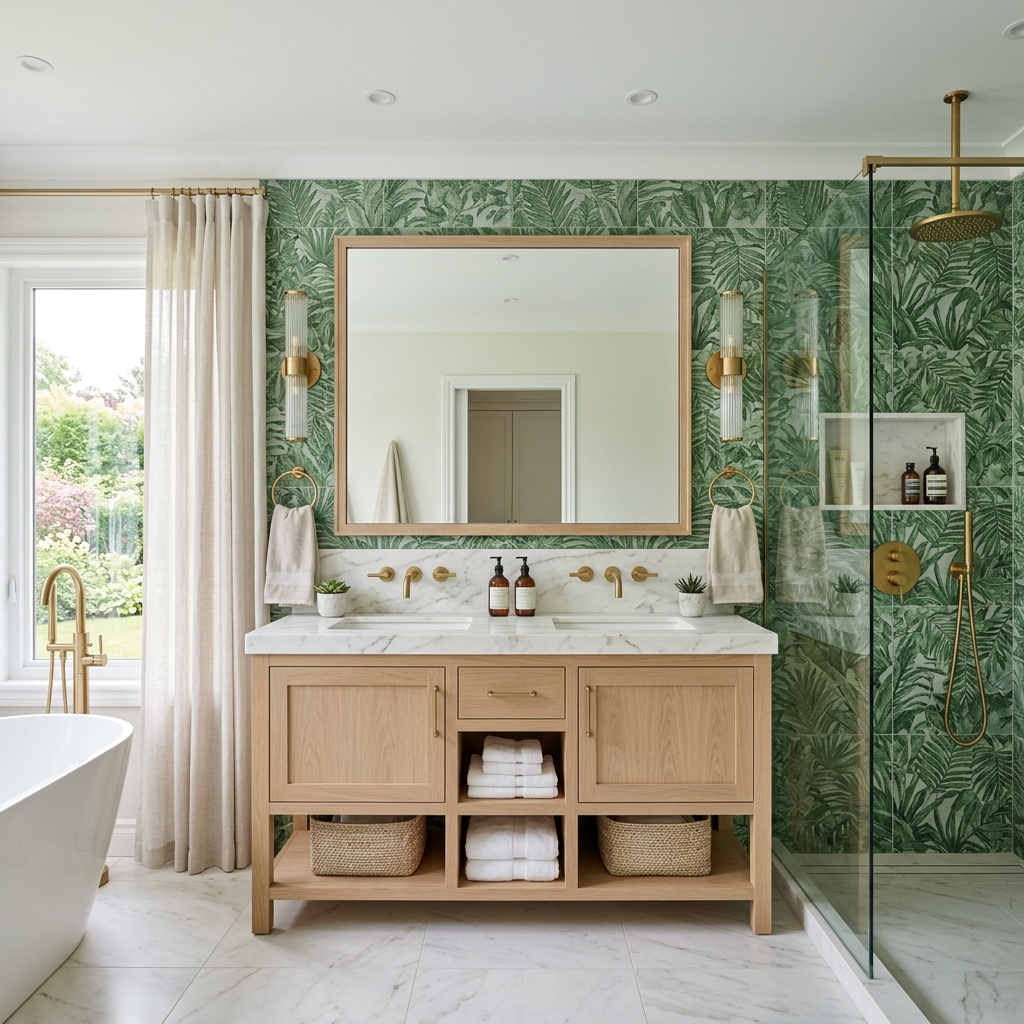 Leafy Tile Bathroom